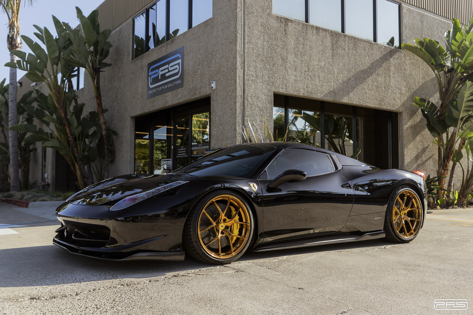 Black Ferrari 458 on Gold Wheels